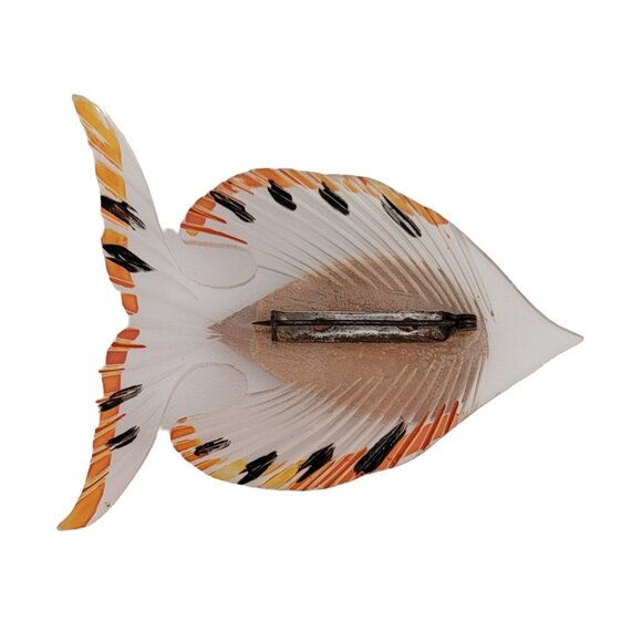 Clear Lucite, Carved Wood Fish Brooch, M149 - Picture 6 of 12